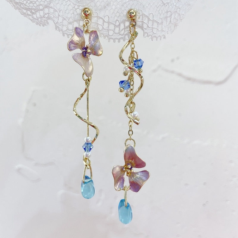 MENGJIQIAO New Elegant Metal Flower Cute Cat Dangle Earrings For Women Brincos Temperament pendientes mujer Holiday Jewelry
