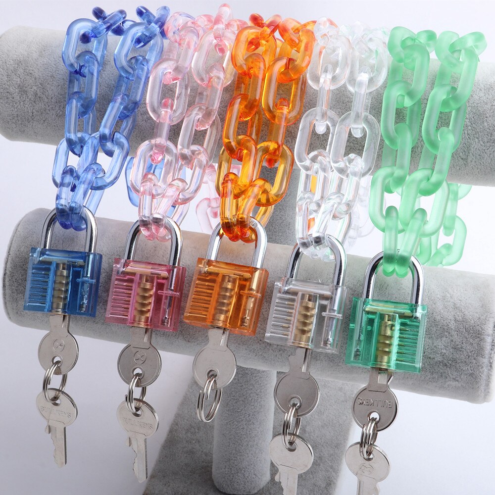FishSheep Rock Acrylic Clear Lock Pendant Necklace For Women Pink Resin Lock Long Transparent Chain Choker Necklace 2020 Jewelry