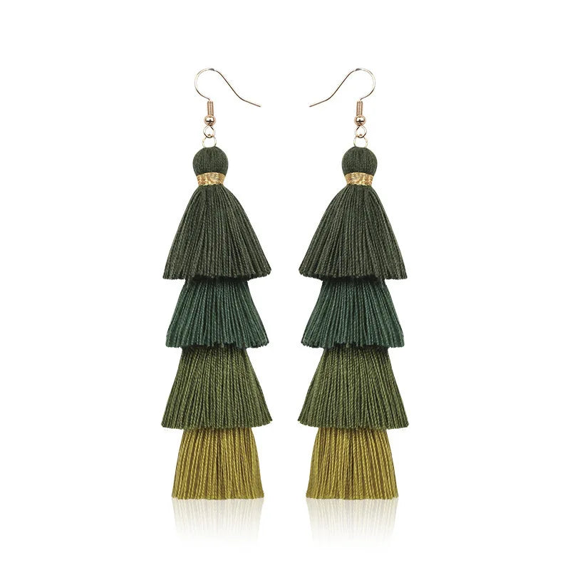 Four Layer Fringe Tassel Statement Earrings Jewelry