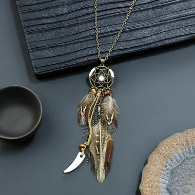 Feather Dreamcatcher Tassel Pendant Necklace Jewelry