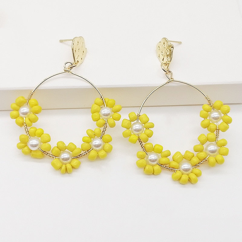 Fashion Boho Earrings For Women Colorful Style Sweet Flower Earrings Jewelry Spring Summer Floral Beaded Earrings Accessories