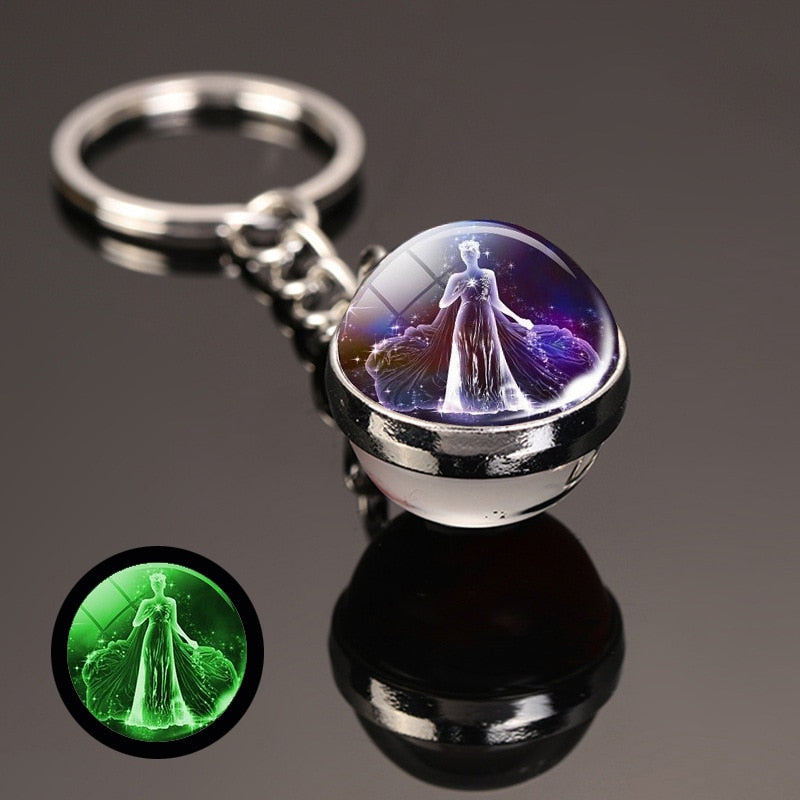 key chain accessories cute Fantasy Luminous 12 Constellation key ring Car Pendant Time Stone Glass Ball Keychain Accessories
