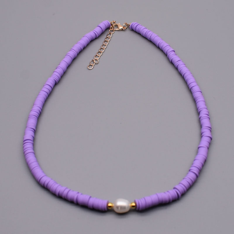 New Colour Boho Natural Fresh Water Pearl Necklace Color Soft Polymer Clay Beads Choker Necklace Beach Femme Jewelry Gift