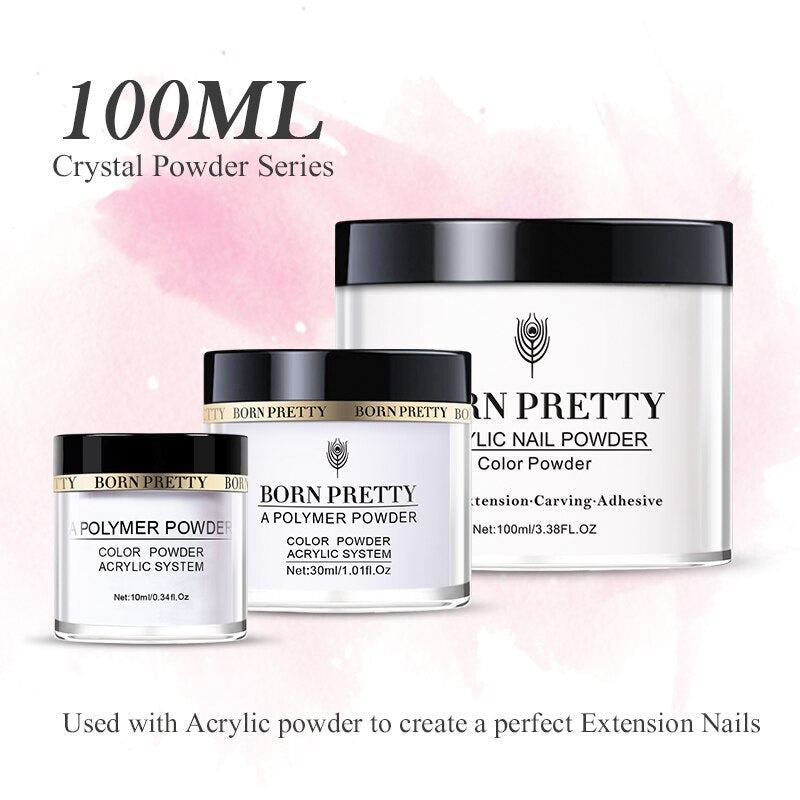 BORN PRETTY 100ml Acrylic Nail Powder Clear Pink White Professional Carving Crystal Polymer for Nail Tips Extenstion Nails Set