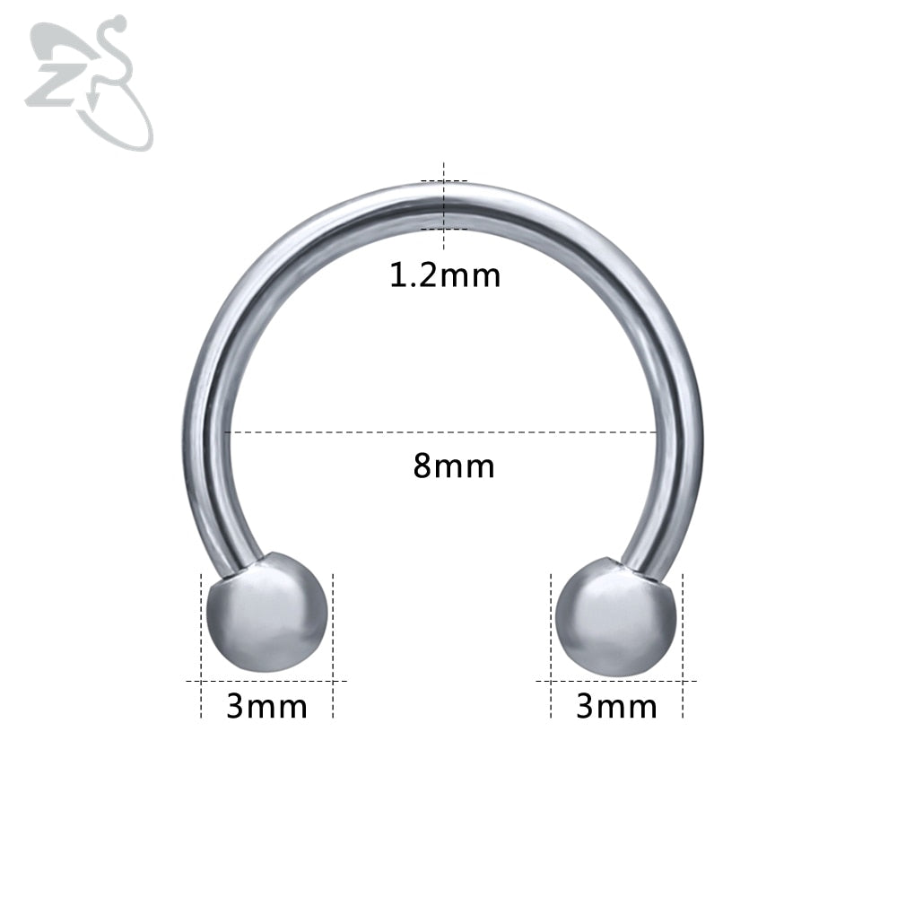ZS 1 PC 316L Stainless Steel Nose Ring 14G 16G Nose Piercings Helix Ear Piercing Women Men Septum Rings Body Piercing Jewelry