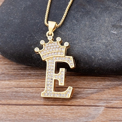 Nidin Luxury Copper Zircon A-Z Crown Alphabet Pendant Chain Necklace Hip-Hop Style Fashion Woman Man Initial Name Jewelry