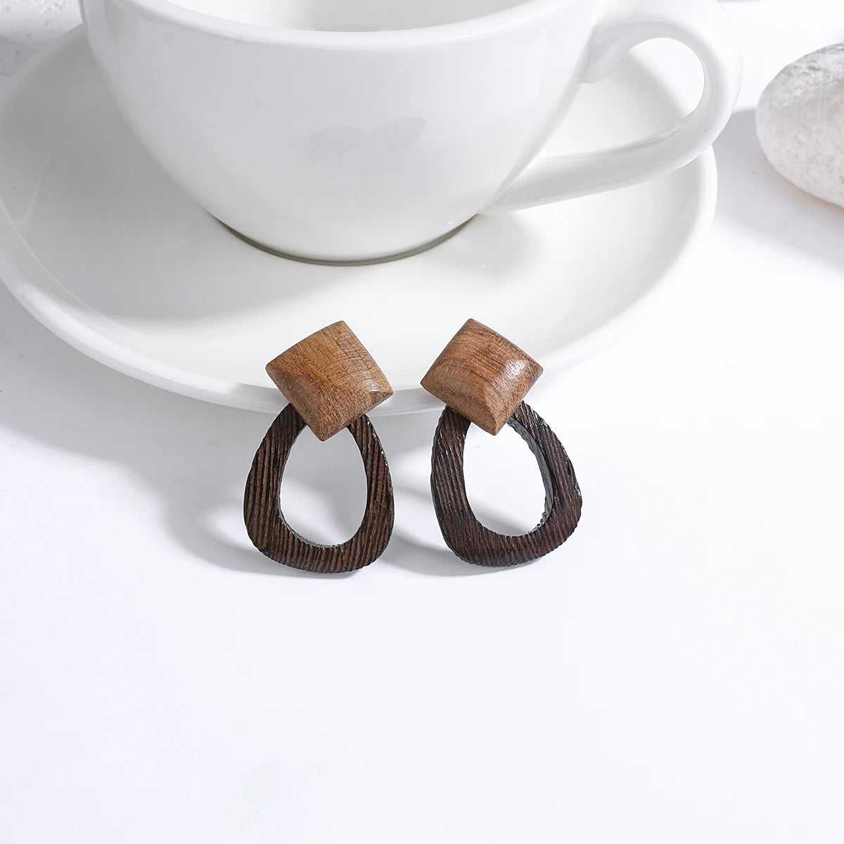 Wooden Rattan Braid Geometric Drop Earrings Jewelry