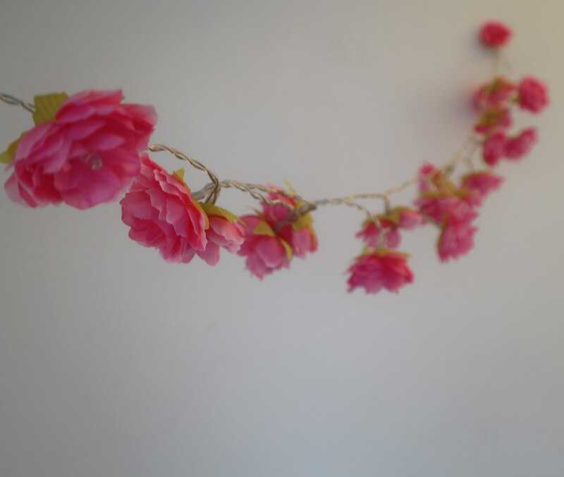 pale Pink blush Rose Flower Fairy string lights 20LED floral wedding party bedroom decoration centerpiece girl for Home Decor