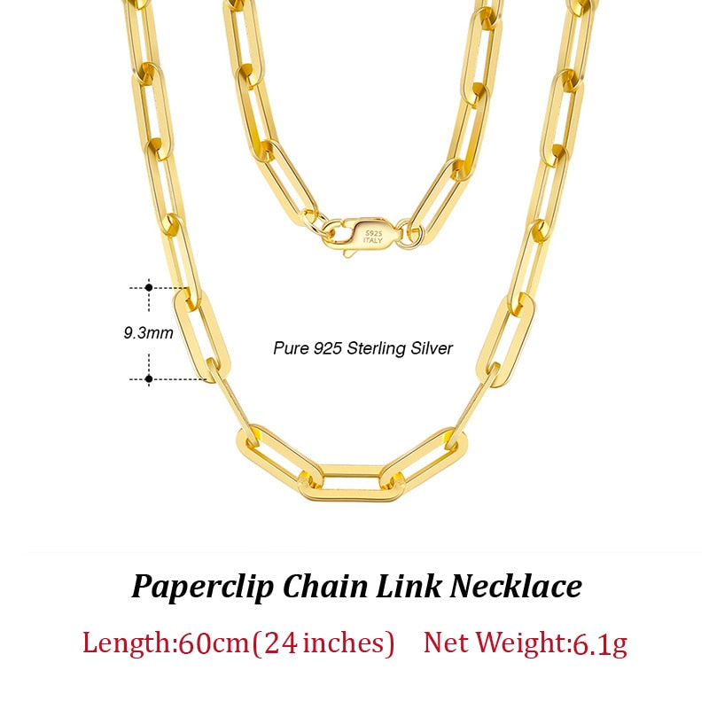ORSA JEWELS 14K Gold Plated Genuine 925 Sterling Silver Paperclip Neck Chain 6/9.3/12mm Link Necklace for Women Men Jewelry SC39 - Charlie Dolly