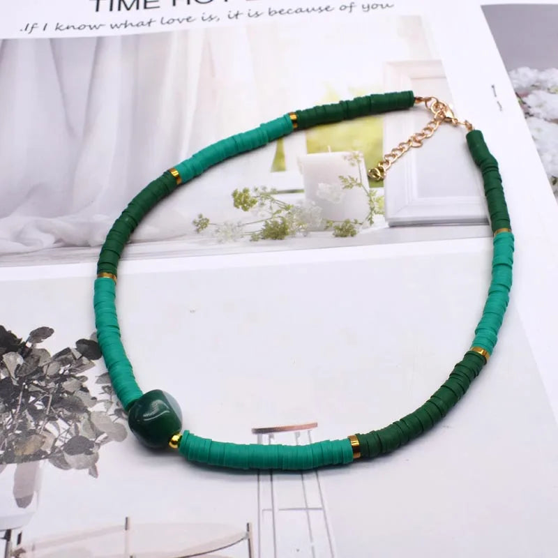 New Boho Natural Natural irregular stone Necklace Colour Soft Polymer Clay Beads Choker Necklace Beach Femme Jewelry Gift - Charlie Dolly