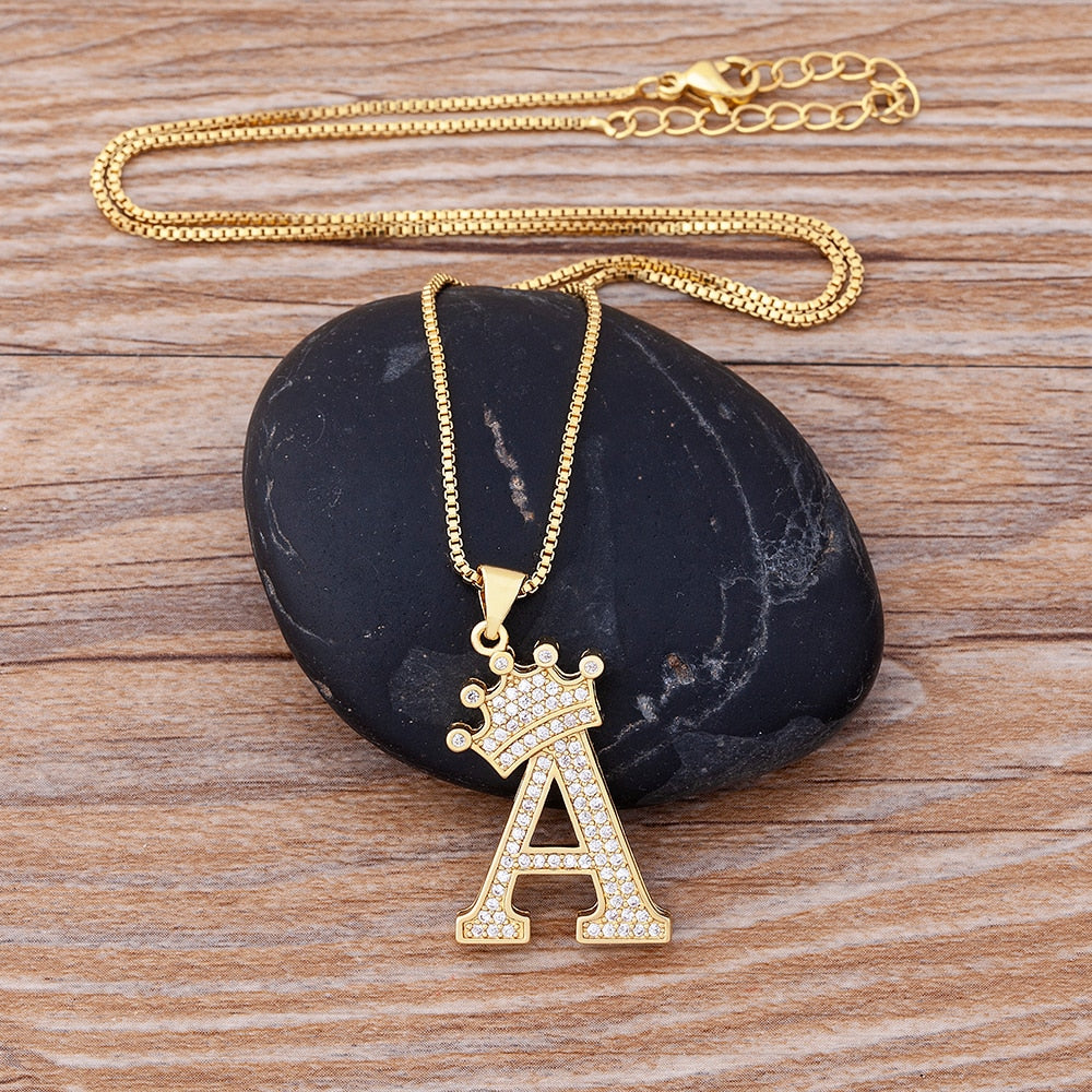 Nidin Luxury Copper Zircon A-Z Crown Alphabet Pendant Chain Necklace Hip-Hop Style Fashion Woman Man Initial Name Jewelry