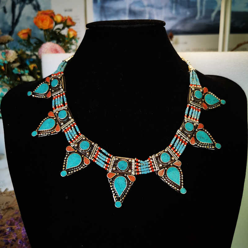Master Design Nepal Handmade Vintage Multi Statements Necklace Copper Inlaid Necklaces Real Tibetan Jewelry