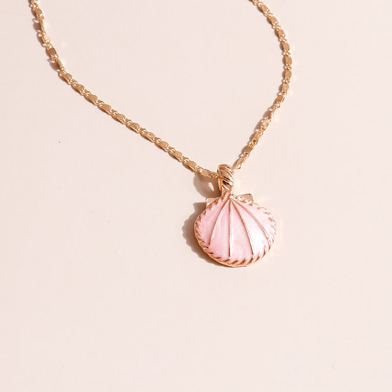 Novelty Pink Blue Enamel Fan Shell Pendants Necklaces Gold Color Chain Choker Necklace for Women Summer Beach Party Jewelry - Charlie Dolly