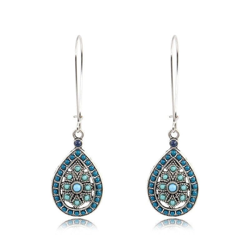 Exknl Fashion Vintage Drop Earrings For Women Alloy Crystal Ethnic Beads Boho Flower Earrings Colorful Dangle Earrings Jewelry