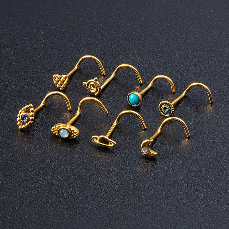 1PCS Fashion Nose Piercing rings 20G Steel Bar Nostril Nose Septum 5-Shape Screws Nose Studs Delicate Piercing Jewelry In Nose