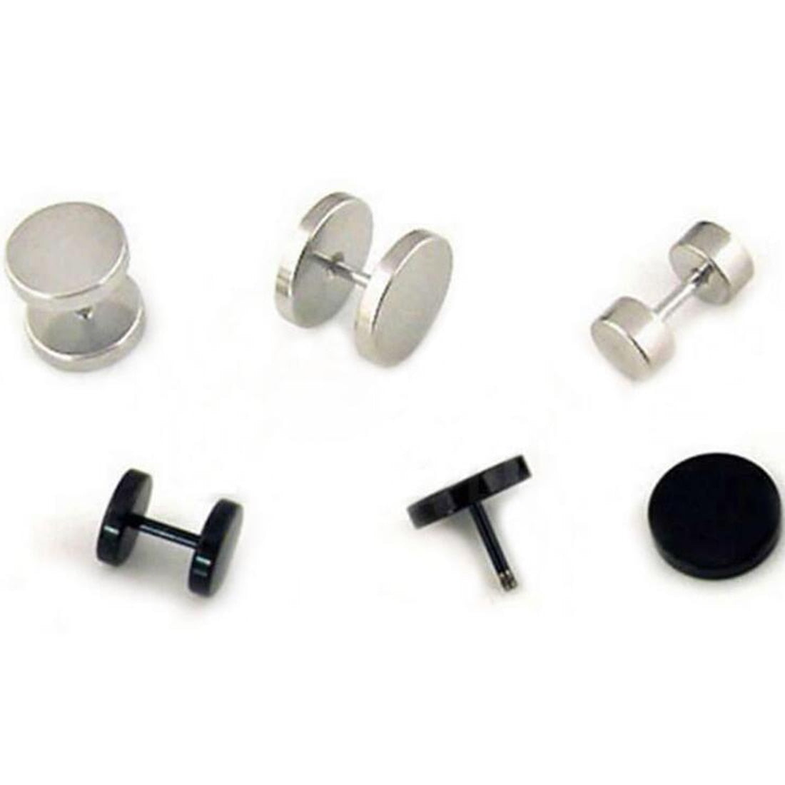 2Pcs Punk Black Unisex Stud Earring Barbell Piercing Earring For Men Women Gothic Street Pop Hip Hop Ear Jewelry Stainless Steel