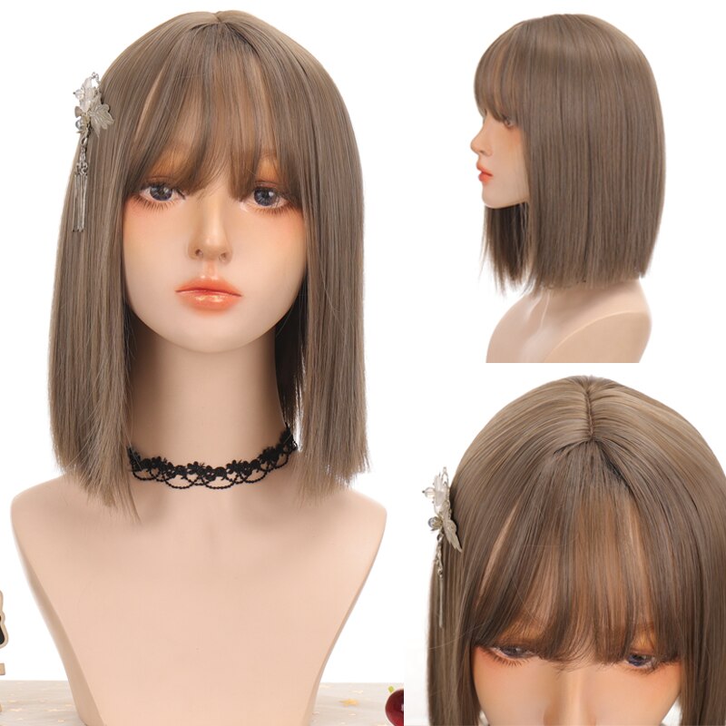 LANLAN synthetic black, pink Lolita wig short straight bob cosplay wig for white/black women heat-resistant hair wig