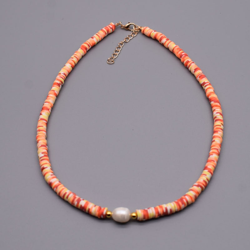 New Colour Boho Natural Fresh Water Pearl Necklace Color Soft Polymer Clay Beads Choker Necklace Beach Femme Jewelry Gift