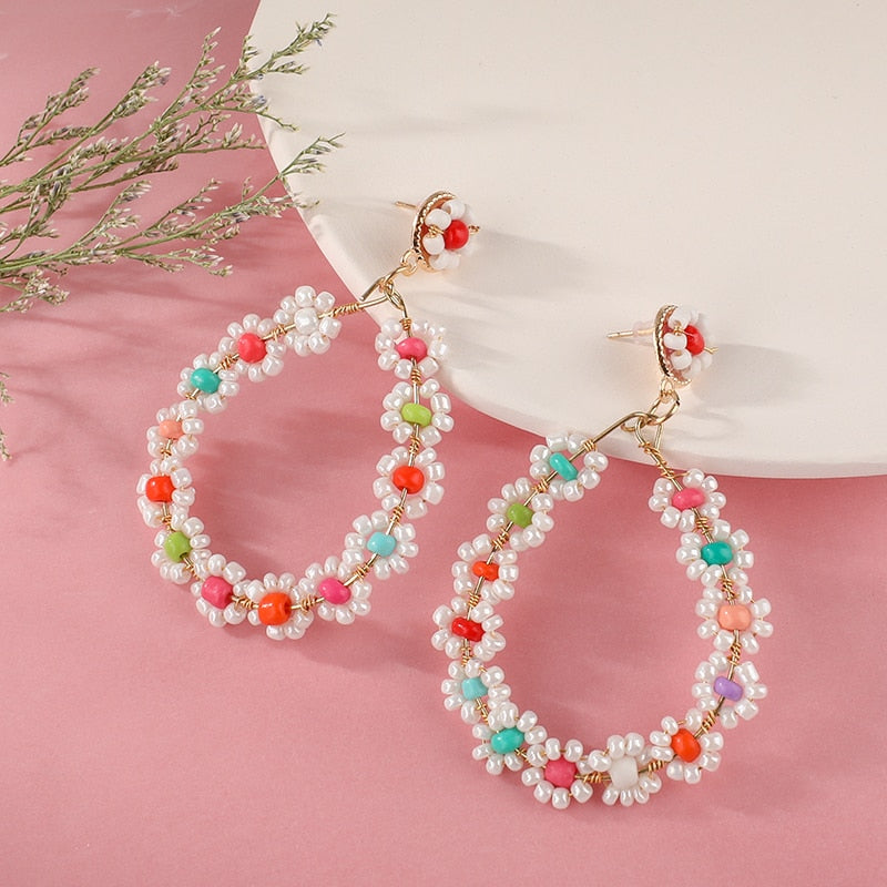 Fashion Boho Earrings For Women Colorful Style Sweet Flower Earrings Jewelry Spring Summer Floral Beaded Earrings Accessories