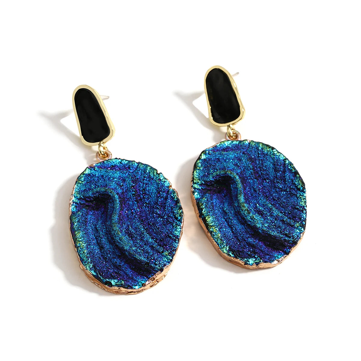 Volcanic Rock Abstract Drop Earrings, Starry Night Boho Jewelry