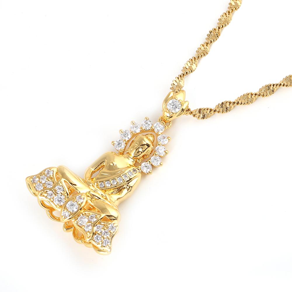 Gold Color Vintage Tibetan Amitabha Buddha Buddhist Pendant Necklace Chain Jewelry