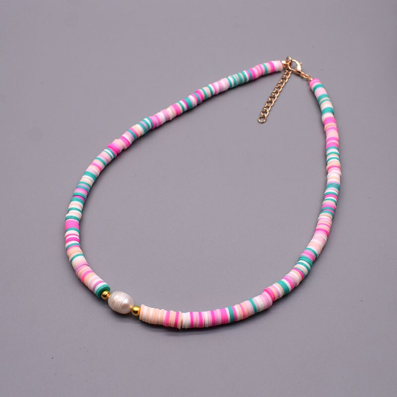 New Colour Boho Natural Fresh Water Pearl Necklace Color Soft Polymer Clay Beads Choker Necklace Beach Femme Jewelry Gift