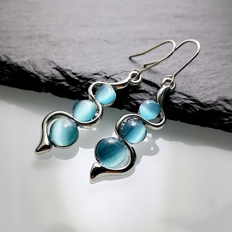 Silver Natural Stone Shine Drop Earrings Jewelry