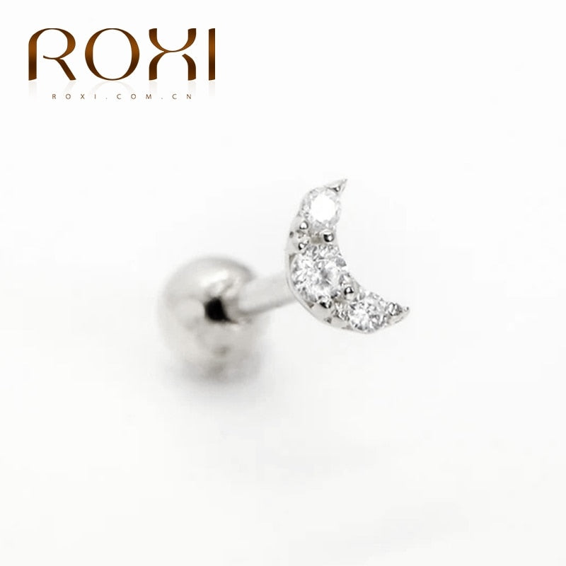 ROXI Small Crown Moon Star Lightning Constellation Stud Earrings for Women 925 Sterling Silver Piercing Earring Kolczyki Damskie