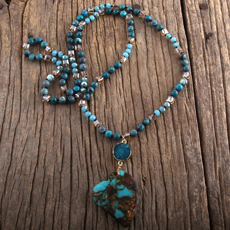 Fashion Bohemian Jewelry Boho Gift Natural Stones With Druzy Links Heart Stone Pendant Necklaces For Women - Charlie Dolly