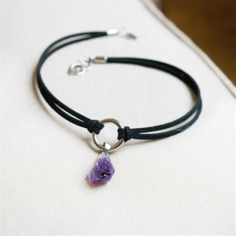 Raw Purple Crystal Rope Choker Necklace Jewelry