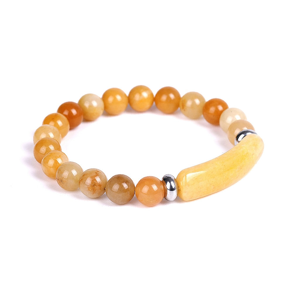 8mm Natural Stone Strand Beads Bracelet Reiki Healing Pink Quartz Aventurine Agates Rose Crystal Rectangle Bar Charms Bracelets