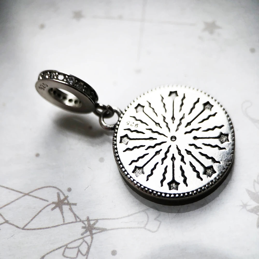 Moon Phase Dangle Charm Pendant, S925 Sterling Silver Celestial Talisman