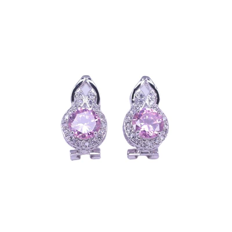 Risenj Princess Pink 925 Sterling Silver Jewelry Set For Women Hoop Earrings Ring Necklace Bracelet Set Bridal Jewelry