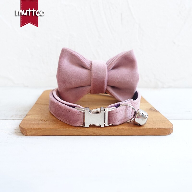 MUTTCO Adjustable cat collar THE BABY PINK handmade pet products 2 sizes metal buckle double cloth cat collar UCC080