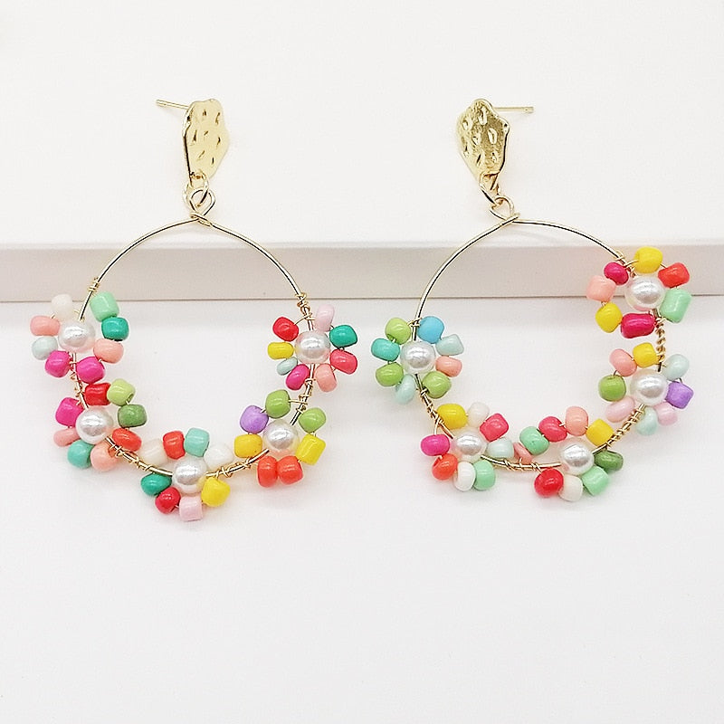 Fashion Boho Earrings For Women Colorful Style Sweet Flower Earrings Jewelry Spring Summer Floral Beaded Earrings Accessories