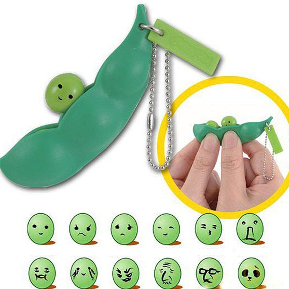Creative Extrusion Pea Bean Soybean Edamame Stress Relieve Toy Keychain Cute Fun Key Chain Ring Gift Bag Charms Trinket