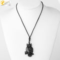 CSJA Obsidian Necklace Natural Stone Wolf Buddha Sculpture Tree of Life Animal Owl Men Necklaces Pendant Meditation Jewelry G644 - Charlie Dolly