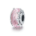 WOSTU Real 925 Sterling Silver Murano Glass Pink Beads Crystal Round Charms Fit Original Bracelet Pendant Luxury Jewelry Making - Charlie Dolly