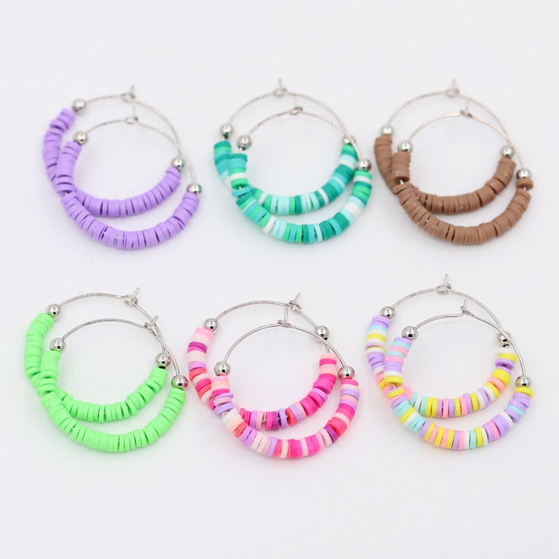 Multicolor Boho Hoop Earrings 2023 New Fashion Colorful Clay korean Jewelry Earrings Accesories for Women Girls