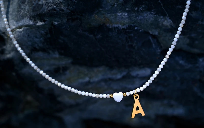Stainless Steel Initial Letter and Heart Boho Choker Necklace