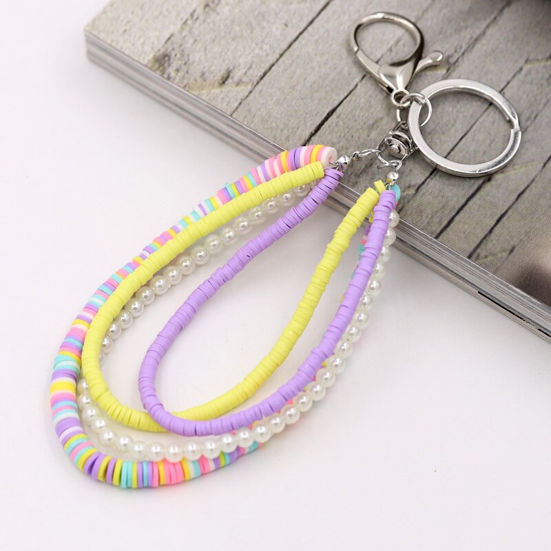 Bohemian Handmade Jewelry Key Chain Multilayer Polymer Clay Pearl Accessories Keychains for Women Bag Car Keyring Pendant