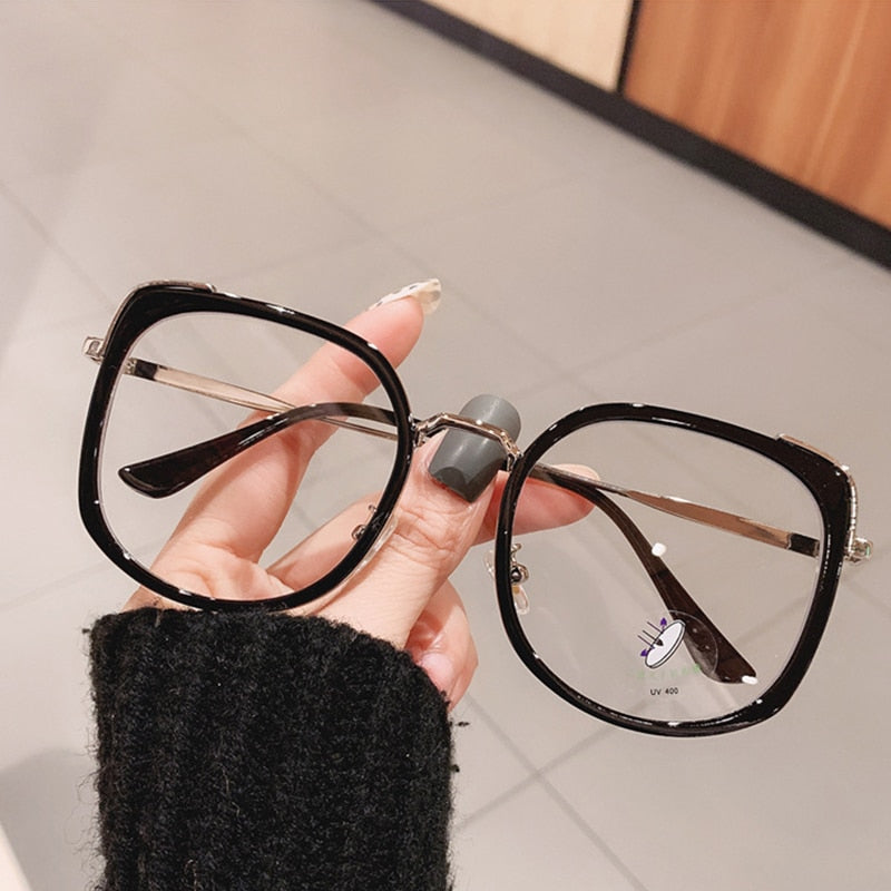 SO&EI Fashion Oversized Square Women Glasses Frame Vintage Clear Anti-Blu-Ray Eyewear Men Optical Pink Frame Computer Goggle