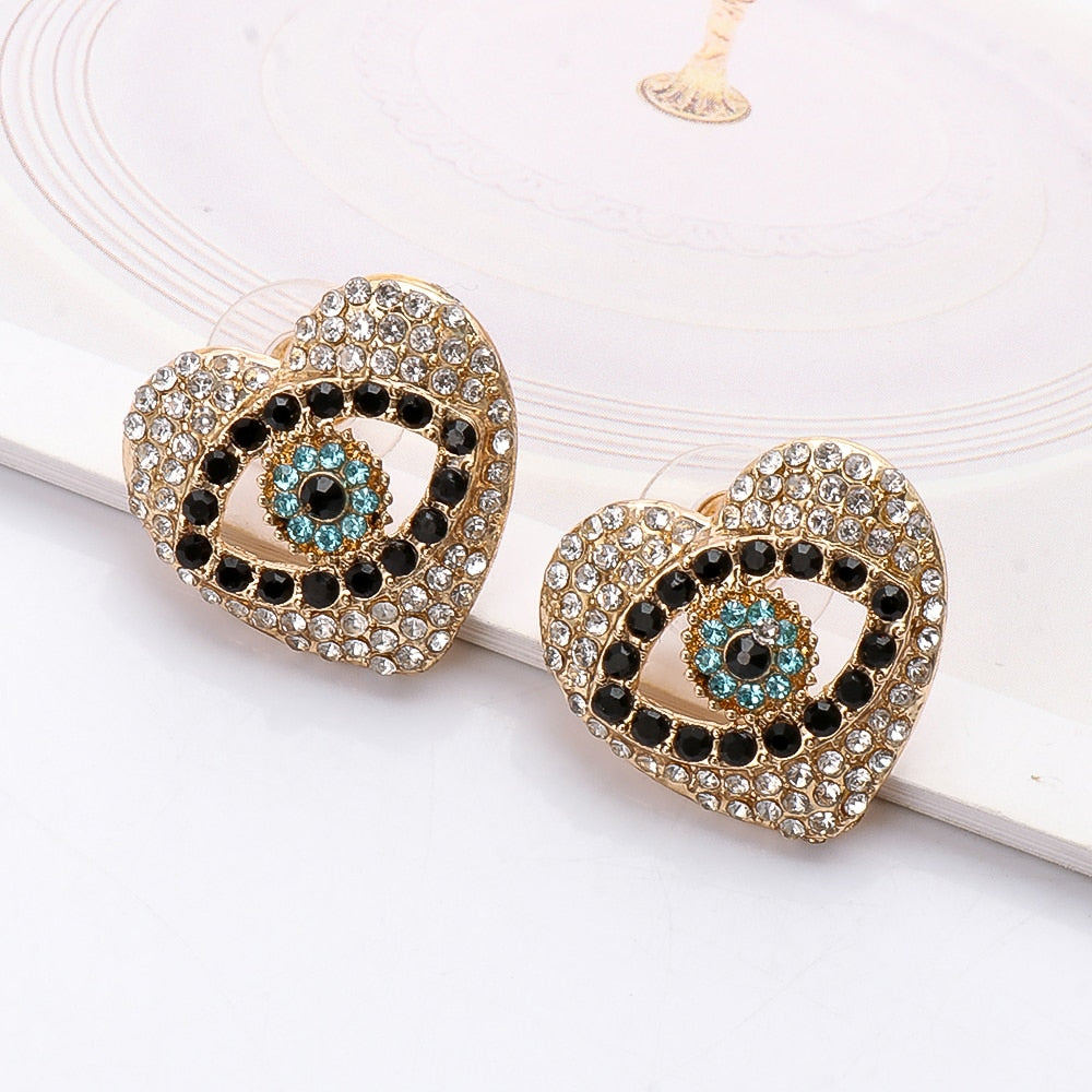 JUJIA Trendy Ethnic Love Heart Shape Evil Eye Drop Earrings For Women Vintage Statement Crystal Dangle Earring Jewelry Gift