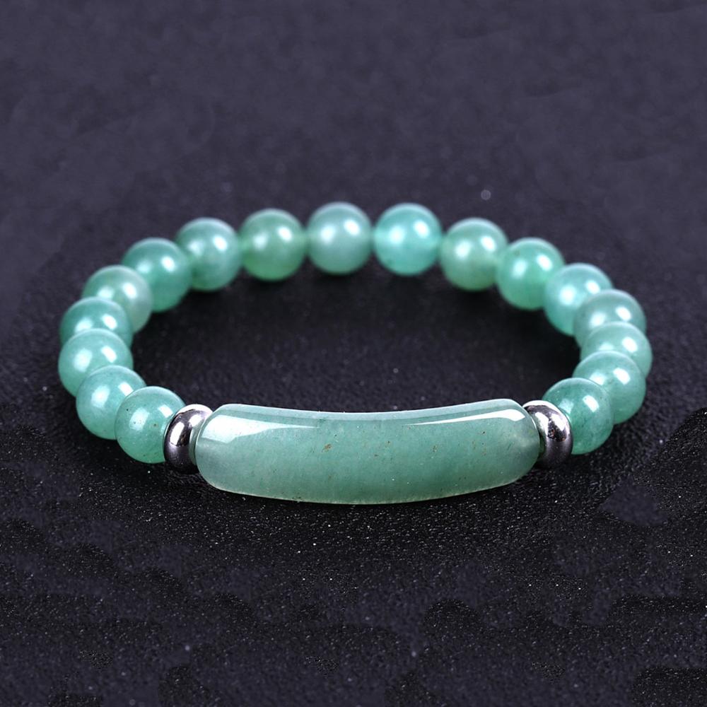 8mm Natural Stone Strand Beads Bracelet Reiki Healing Pink Quartz Aventurine Agates Rose Crystal Rectangle Bar Charms Bracelets