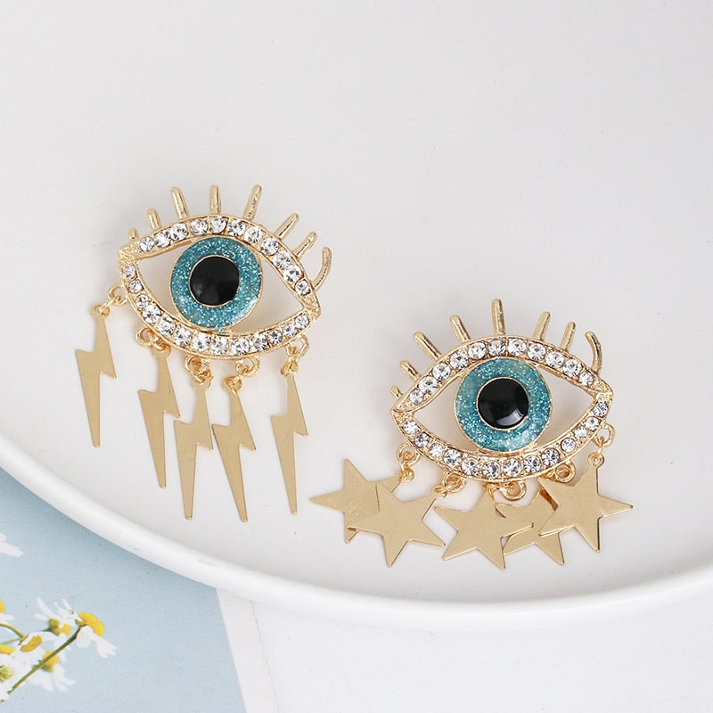 JUJIA Trendy Ethnic Love Heart Shape Evil Eye Drop Earrings For Women Vintage Statement Crystal Dangle Earring Jewelry Gift