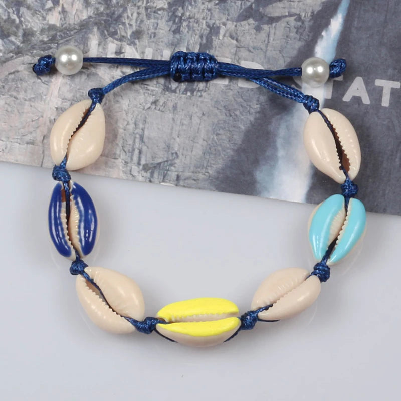 Rainbow Seashell Hand Knit Boho Bracelet