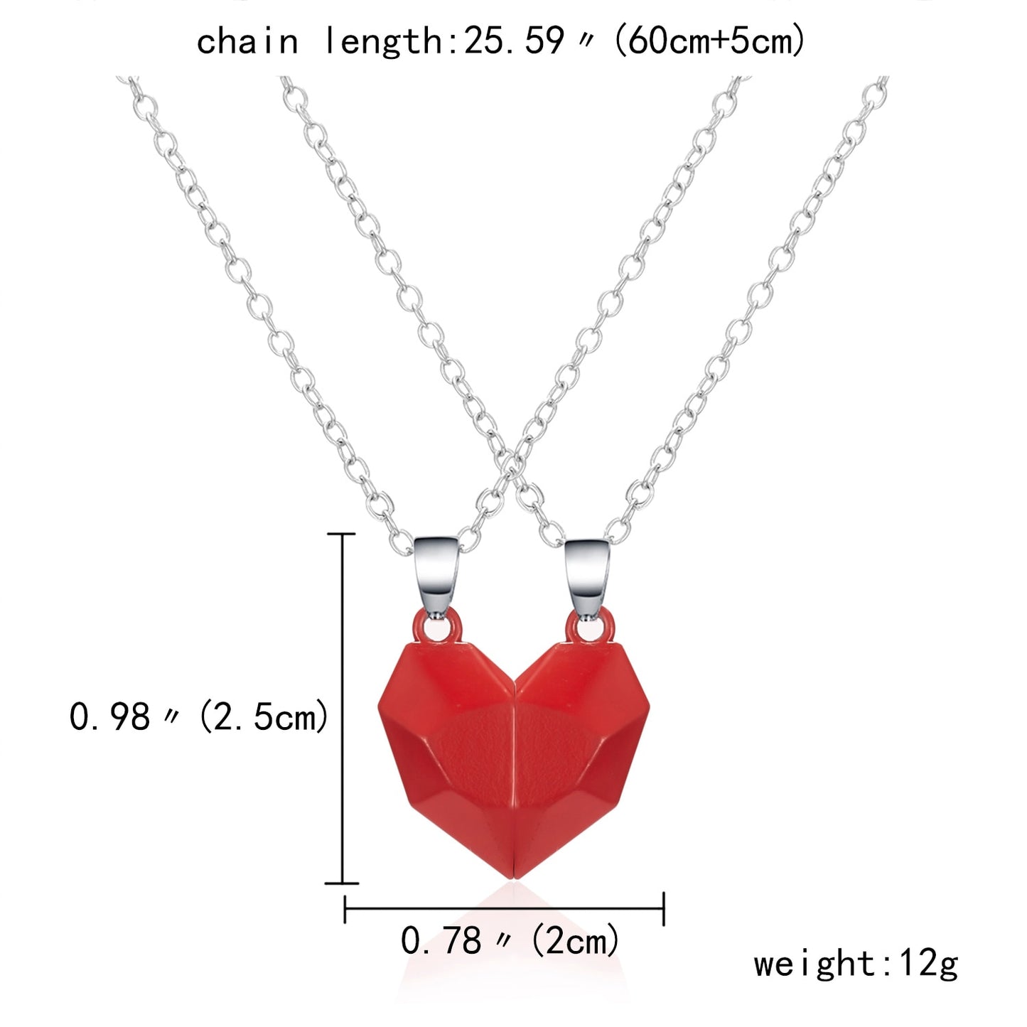2Pcs/Lot Magnetic Couple Necklace Friendship Heart Pendant Distance Faceted Charm Necklace Women Valentine's Day Gift 2021