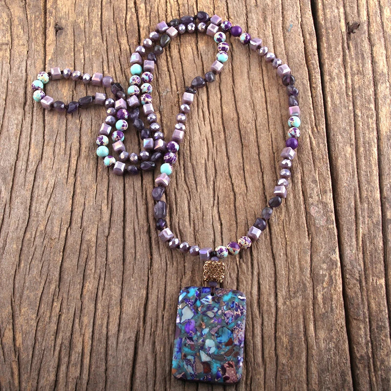 Fashion Bohemian Jewelry Random Shape Natural Stones Crystal Knotte With Semi Precious Pendant Necklaces For Boho Necklace - Charlie Dolly