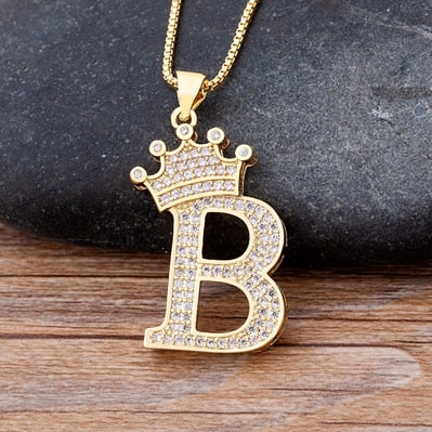 Nidin Luxury Copper Zircon A-Z Crown Alphabet Pendant Chain Necklace Hip-Hop Style Fashion Woman Man Initial Name Jewelry