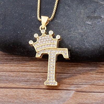 Nidin Luxury Copper Zircon A-Z Crown Alphabet Pendant Chain Necklace Hip-Hop Style Fashion Woman Man Initial Name Jewelry